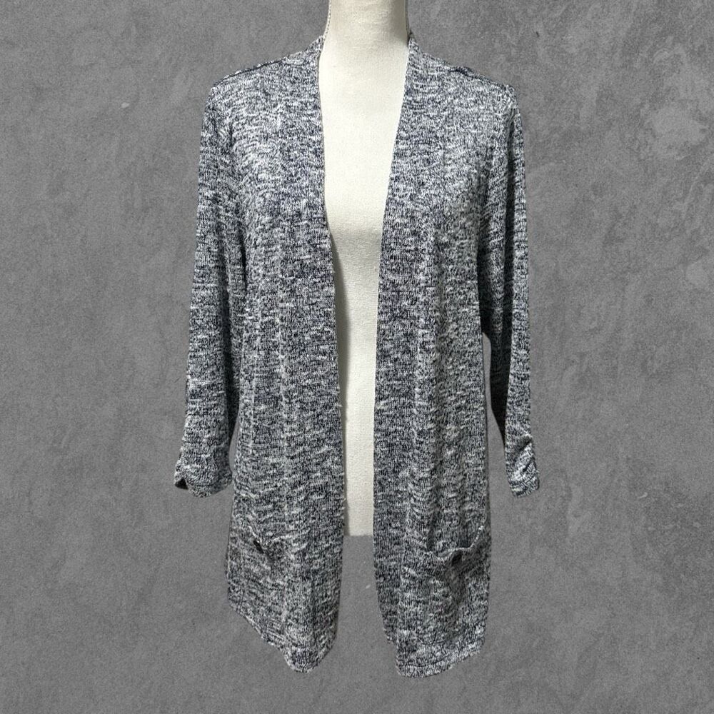 CROFT & BARROW | Open Front Blue & White Heather Long Sleeve Cardigan Sweater XL
